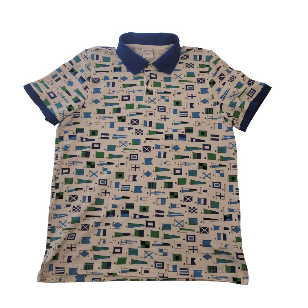 Brooks Brothers 1818 Polo Shirt Large Slim Fit Nautical Flags Cotton
